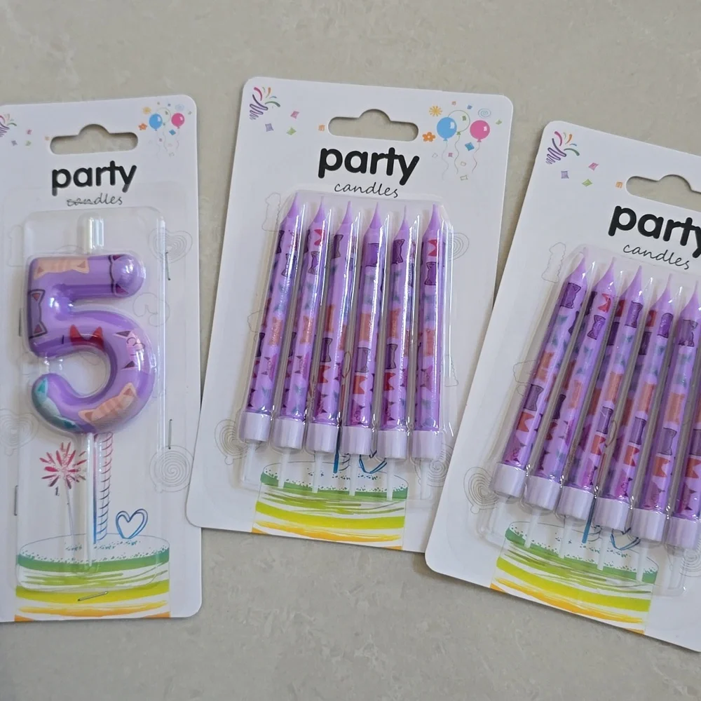 Party Candles Purple Cat Number 5 and Candles